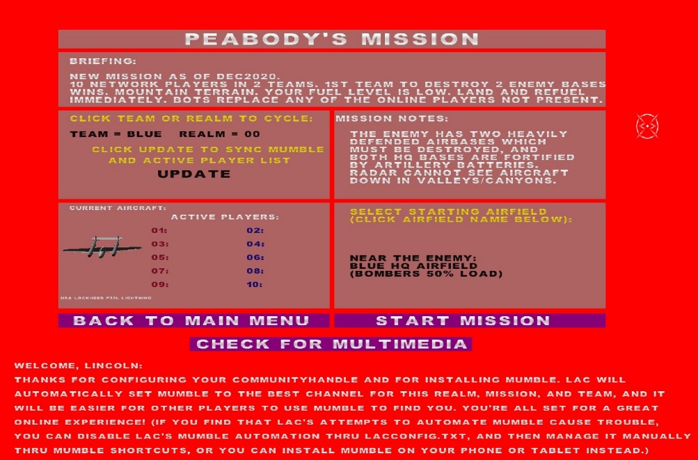 Peabody's Mission Menu
